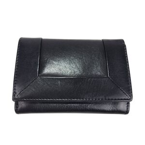 Genuine Leather Wallet Black Unisex Men's Women's Bi Fold